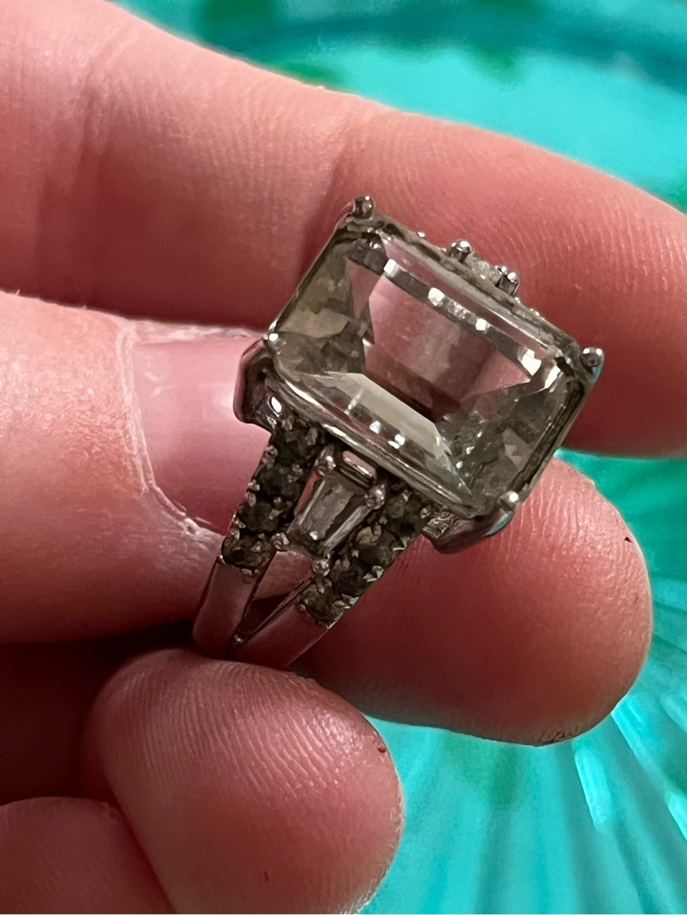 Sterling Silver 925 Green Amethyst Prasiolite Diamond Ring Size 7